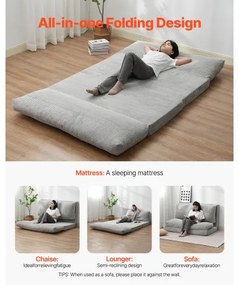 VEVOR Folding Sofa Bed Foldable Couch Bed with Washable Cover Dark Grey (Full)
