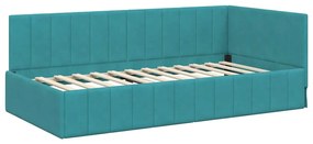 vidaXL Κρεβάτι Γωνίας με στρώμα Τιρκουάζ 90 x 200 cm Βελούδο
