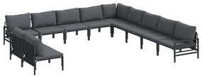 vidaXL Σετ Καναπέ Κήπου με μαξιλάρι 11 pcs Μαύρο Ατσάλι