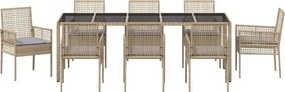 vidaXL Σέτ φαγητού για κήπο 9 pcs Μπεζ συνθετικό ρατάν