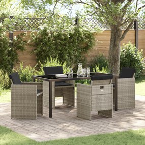 vidaXL Σετ Γκρι Poly Rattan 5 Τεμαχίων για Κήπο με Μαξιλάρια