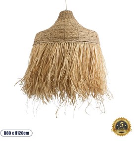 02186 GloboStar® PORTOFERRAIO 02186 Boho Κρεμαστό Φωτιστικό Καμπάνα Μονόφωτο 1 x E27 IP20 Μπεζ Raffia - Μ80 x Π80 x Υ120cm