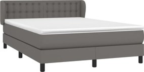 vidaXL Κρεβάτι Boxspring με Στρώμα Γκρι 140x200εκ. από Συνθετικό Δέρμα