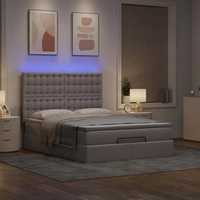vidaXL Οθωμανικό κρεβάτι με στρώμα &amp; LEDs τεφρόχρουν χρώμα Ύφασμα