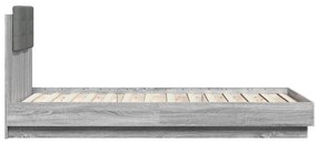 vidaXL Πλαίσιο Κρεβατιού με Κεφαλάρι και LED Γκρι sonoma 75 x 190 εκ.