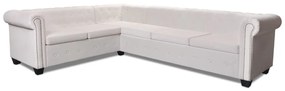 vidaXL Καναπές Γωνιακός Εξαθέσιος Chesterfield Λευκός Συνθετικό Δέρμα