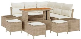 vidaXL Σετ Καναπέ Κήπου με μαξιλάρι 9 pcs Μπεζ Πολυ ράταν