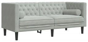vidaXL Καναπές Διθέσιος Chesterfield με Στηρίγματα Αν. Γκρι Βελούδο