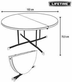 Πτυσσομενο τραπεζακι Lifetime Ø 152 cm Στρογγυλή