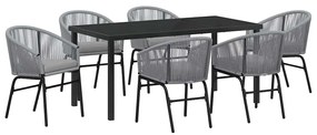 vidaXL Σέτ φαγητού για κήπο 7 pcs Γκρι Πολυ ράταν
