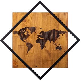 Διακοσμητικό Τοίχου World 899SKL2120 54x54cm Walnut-Black Wallity Μέταλλο,Ξύλο