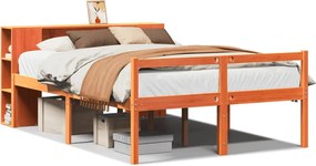 vidaXL Κρεβάτι Βιβλιοθήκη Χωρίς Στρώμα Καφέ 135x190 εκ Μασίφ Πεύκο