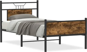 vidaXL Πλαίσιο Κρεβ. Χωρ. Στρώμα Καπνιστή Δρυς 90x200 εκ. Επεξ. Ξύλο