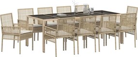 vidaXL Σέτ φαγητού για κήπο 11 pcs Μπεζ συνθετικό ρατάν