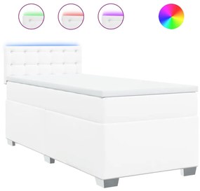 vidaXL Κρεβάτι Boxspring με Στρώμα Λευκό 90x200εκ. από Συνθετικό Δέρμα