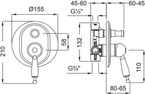 Bugnatese Oxford 6372 Black Matt - Μίκτης εντοιχισμού 2 εξοδων με εκτροπεα
