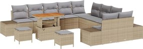 vidaXL Σετ Καναπέ Κήπου με μαξιλάρι 13 pcs Μπεζ Πολυ ράταν