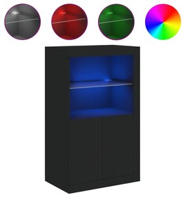 Ντουλάπι Βοηθητικό με Φώτα LED Μαύρο από Επεξεργασμένο Ξύλο - Μαύρο