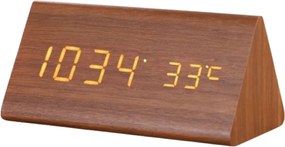 Ξύλινο Τριγωνικό Ψηφιακό Ρολόι με οθόνη LED, Ξυπνητήρι, Θερμόμετρο - Καφέ