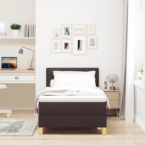 vidaXL Κρεβάτι Box Spring με Στρώμα & LED Σκούρο Καφέ 90x200 cm Ύφασμα