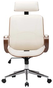 Καρέκλα Γραφείου με Προσκέφαλο Κρεμ Συνθ. Δέρμα/Λυγισμένο Ξύλο - Κρεμ