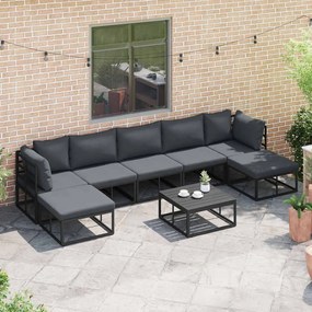 vidaXL Σετ Καναπέ Κήπου με μαξιλάρι 7 pcs Μαύρο Αλουμίνιο
