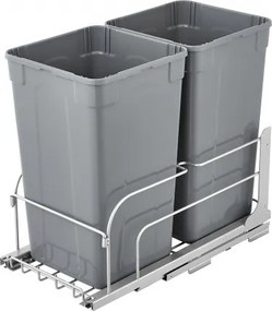 VEVOR Double Pullout Waste Container Kitchen Trash Can Soft Close Grey 27QTx2