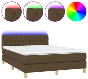 vidaXL Κρεβάτι Boxspring με Στρώμα & LED Σκ.Καφέ 140x190 εκ Υφασμάτινο