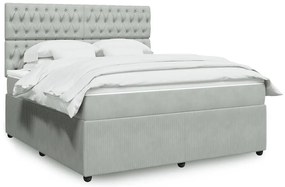 vidaXL Κρεβάτι Boxspring με Στρώμα Ανοιχτό Γκρι 180x200 εκ. Βελούδινο