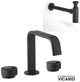 Armando Vicario Halo Black Matt Μπαταρία 3 οπών με βαλβίδα clic-clac+Σιφών