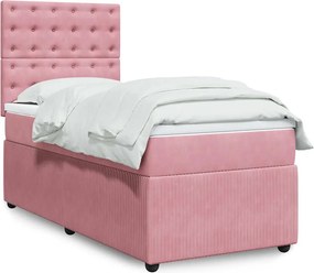 vidaXL Κρεβάτι Boxspring με Στρώμα Ροζ 90x190 εκ. Βελούδινο
