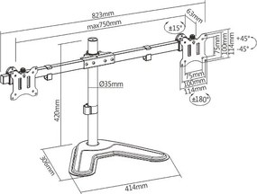 BRATECK βάση γραφείου για 2x οθόνες LDT57-T02, 17-32", έως 9kg