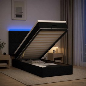 vidaXL Κρεβάτι Ottoman με Στρώμα και LED Μαύρο 90 x 200 cm Ύφασμα