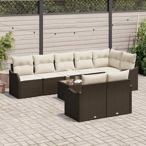 vidaXL Σετ Καναπέ Κήπου με μαξιλάρι 9 pcs Καφέ, λευκό Πολυ ράταν
