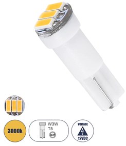 GloboStar® 81037 Λάμπα Αυτοκινήτου LED T5 3xSMD4014 0.9W 135lm 120° DC 12-16V IP20 Φ0.6 x Υ1.8cm Θερμό Λευκό 3000K