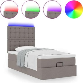 vidaXL Οθωμανικό κρεβάτι με στρώμα &amp; LEDs Taupe 90x190cm ύφασμα