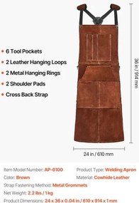 VEVOR Leather Welding Work Apron Heavy Duty Cowhide Heat Resistant Welding Apron