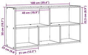 Ραφιέρα Τοίχου Γκρι Σκυροδέματος 100x25x50 εκ. από Επεξ. Ξύλο - Γκρι