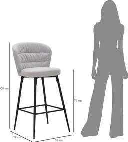 Σκαμπό Μπαρ 2τμχ Γκρι LOSANNA Γκρι και Μαύρο 59x52x108