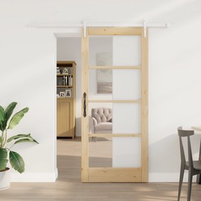 vidaXL Συρόμενη Πόρτα με Σετ Εξαρτημάτων 86x198.5 cm Συμπαγές Ξύλο Πεύκου