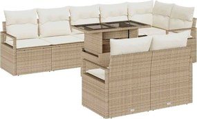 vidaXL Σετ Καναπέ Κήπου με αποθήκευση 9 pcs Μπεζ Πολυ ράταν