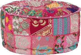 vidaXL Πουφ Patchwork Στρογγυλό Χειροποίητο Ροζ 40 x 20 εκ. Βαμβάκι