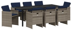 vidaXL ΣΕΤ ΤΡΑΠΕΖΑΡΙΑΣ ΚΗΠΟΥ 9 ΤΕΜΑΧΙΩΝ ΜΕ ΜΑΞΙΛΑΡΙΑ ΓΚΡΙ ΠΟΛΥΡΑΤΑΝ