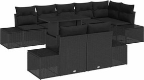 vidaXL Σετ Καναπέ Κήπου με αποθήκευση 9 pcs Μαύρο Πολυ ράταν