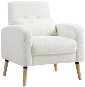 HOMCOM Μοντέρνα πολυθρόνα, πολυθρόνα με πόδια από καουτσούκ, οσφυϊκό μαξιλάρι, για σαλόνι, υπνοδωμάτιο, γραφείο, λευκό