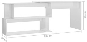vidaXL Γραφείο Γωνιακό Γυαλιστερό Λευκό 200x50x76 εκ. από Επεξ. Ξύλο