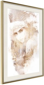 Αφίσα - Mysterious Look (Beige) - 20x30 - Χρυσό - Με πασπαρτού