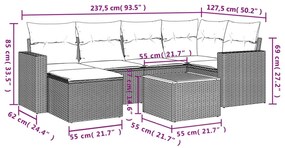 vidaXL Καναπές Σετ 7 Τεμαχίων Μαύρο Συνθετικό Ρατάν με Μαξιλάρια