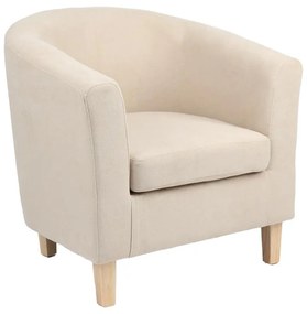 Armchair Tronmo cream fabric and natural rubberwood leg 75x69x75cm 75x69x75 εκ.