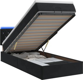 vidaXL Κρεβάτι Ottoman με Στρώμα και LED Μαύρο 80 x 200 cm Βελούδο